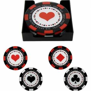 4x glazen poker fiches glasonderzetters 10 cm